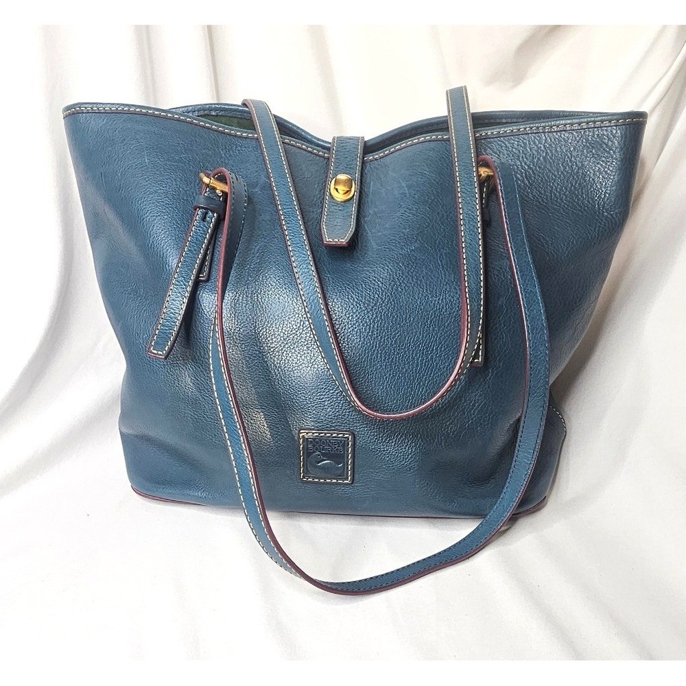 Dooney & Bourke Pebble Grain Leather Tote Bag Medium Teal Blue Turn Lock